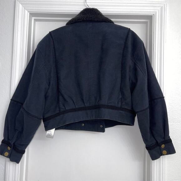 Joie Women's Lazaro Cropped Sherpa Lined Winter Coat Jacket Black Sz L - Picture 3 of 12